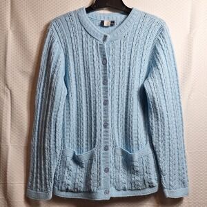 Vtg GLAMOUR KNIT Cable Cardigan Sweater Sz S Baby Blue Grannycore Made In USA
